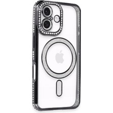 DS LLC Apple Iphone 16 Kılıf Joke Simli Magneticsafe Kılıf - Siyah