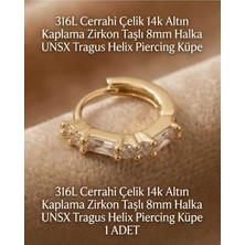 Begonia Accessories 316L Cerrahi Çelik Altın Kaplama Kararmaz Alerji Yapmaz Zirkon Taş Figür 1 Adet Unisex Minimal Halka Tragus Helix Küpe Piercing A503-19