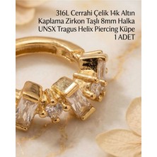 Begonia Accessories 316L Cerrahi Çelik Altın Kaplama Kararmaz Alerji Yapmaz Zirkon Taş Figür 1 Adet Unisex Minimal Halka Tragus Helix Küpe Piercing A503-23
