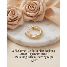 Begonia Accessories 316L Cerrahi Çelik Altın Kaplama Kararmaz Alerji Yapmaz Zirkon Taş Figür 1 Adet Unisex Minimal Halka Tragus Helix Küpe Piercing A503-26