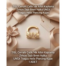 Begonia Accessories 316L Cerrahi Çelik Altın Kaplama Kararmaz Alerji Yapmaz Zirkon Taş Figür 1 Adet Unisex Minimal Halka Tragus Helix Küpe Piercing A503-3
