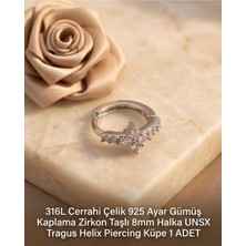 Begonia Accessories 316L Cerrahi Çelik Gümüş Kaplama Kararmaz Alerji Yapmaz Zirkon Taş Figür 1 Adet Unisex Minimal Halka Tragus Helix Küpe Piercing G503-20