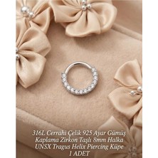Begonia Accessories 316L Cerrahi Çelik Gümüş Kaplama Kararmaz Alerji Yapmaz Zirkon Taş Figür 1 Adet Unisex Minimal Halka Tragus Helix Küpe Piercing G503-7