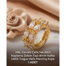 Begonia Accessories 316L Cerrahi Çelik Altın Kaplama Kararmaz Alerji Yapmaz Zirkon Taş Figür 1 Adet Unisex Minimal Halka Tragus Helix Küpe Piercing A503-4