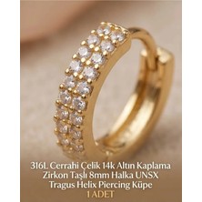 Begonia Accessories 316L Cerrahi Çelik Altın Kaplama Kararmaz Alerji Yapmaz Zirkon Taş Figür 1 Adet Unisex Minimal Halka Tragus Helix Küpe Piercing A503-9