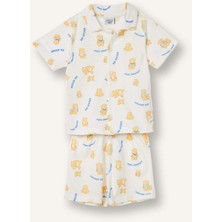 DeFacto %100 Pamuk Regular Fit 2'li Ayıcıklı Beyaz Pijama Takımı Erkek Çocuk H5379A526HS