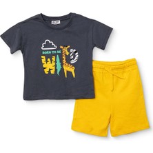 Hellobaby Erkek Bebek Tişört-Şort Slogan Baskılı Bağcıklı Bisiklet Yaka Short Sleeve Reçme