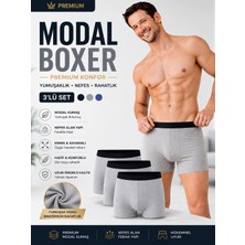 Jhena 3 Adet Gri Modal Erkek Boxer, 3’lü Set Yumuşak Dokulu Nefes Alan Premium Iç Çamaşırı