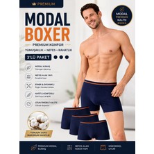 Jhena 3 Adet Lacivert Erkek Modal Boxer 3’lü Paket Esnek Yumuşak Kumaş Premium Boxer