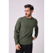 Defy's Erkek Bisiklet Yaka Uzun Kollu Regular Fit Basic Tişört Haki
