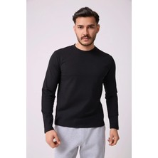 Defy's Erkek Bisiklet Yaka Uzun Kollu Regular Fit Basic Tişört Siyah