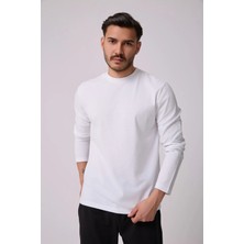 Defy's Erkek Bisiklet Yaka Uzun Kollu Regular Fit Basic Tişört Beyaz