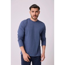 Defy's Erkek Bisiklet Yaka Uzun Kollu Regular Fit Basic Tişört İndigo