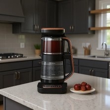 Karaca Çaysever Robotea Pro 4 In 1 Premium Cam Çay Makinesi Siyah 0,5 L Bakır Malzemeden