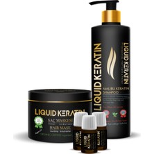 Liquid Keratin Evde Keratin Bakımı - Yıpranan Yanan Kırılan Kuru Mat Sert Saçlar Için - Şampuanlı Süper Set