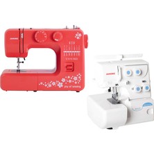 Janome E1015 Joy Of Sewing Dikiş Makinesi (Kırmızı) ve 8002D Overlok Makinesi Avantaj Paketi