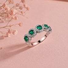 Silveranka 925 Ayar Gümüş Zümrüt Yeşili Taşlı Tamtur Yüzük