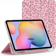 Fibaks iPad 11 A16 2025 10. Nesil 10.9 Kılıf Katlanır Kalem Bölmeli Yatay ve Dikey Standlı Uyku Modu Leopar