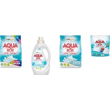 Aquabor Doğal Mineralli 4 kg Renkliler + Sıvı Beyaz  + 4 kg Beyaz + Tablet 4 Lü Set