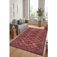 Artloop Relic Kırmızı Vintage Dokulu Klasik Desenli Dokuma Tabanlı Şönil Halı Al 546