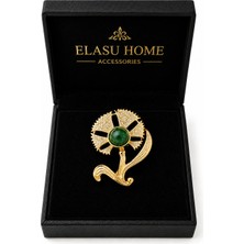 Elasu Yeşim Taşlı Osmanlı Esintili Çiçek Broş