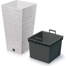 Prosperplast Furu Ahşap Katkılı Kare Plastik Saksı Beyaz