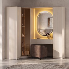 Eymense Lora Gardırop %100 MDF Makyaj Üniteli Puflu Köşeli Modüler Giyinme Odası Dolabı