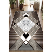 Pelura Halı Geometrik Desenli Makinede Yıkanabilir Kaymaz Taban Oturma Odası Salon Halı Koridor Halı
