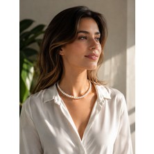 Liora De Mar Premium Inci Choker Kolye 30+6 cm Ayarlanabilir Zarif Tasarım Beyaz Inci Kadın Kolye
