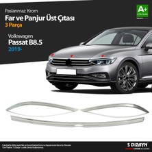 S-Dizayn Volkswagen Passat B8.5 Krom Far Üzeri Çıta Seti 3 Parça 2019-2023 Paslanmaz Kalite