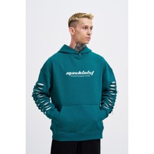Machinist Clothing Erkek Rıpped Effects Sleeves Kapüşonlu Sweatshirt Yağ Yeşili