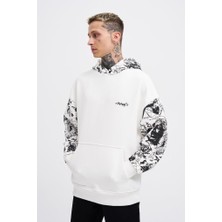 Machinist Clothing Erkek Graffiti Printed Hoodie Ekru