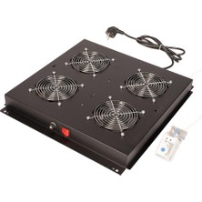 Lande 4’lü Fan Modülü | Bilyalı Fan, Termostat Kontrollü | Rack Kabinet Uyumlu | Siyah (RAL 9005)