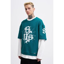 Machinist Clothing Erkek Contrast Layerd Sweatshirt Yağ Yeşili-Ekru