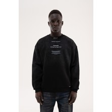 Machinist Clothing Erkek Bisiklet Yaka Şardonlu Baskılı Sweathirt Siyah
