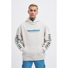 Machinist Clothing Erkek Rıpped Effects Sleeves Kapüşonlu Sweatshirt Uzay Grisi