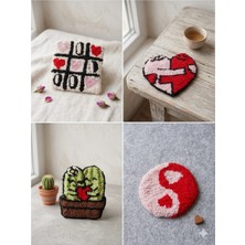Lavante Butik 4'lü Punch Bardak Altlığı Kahve Sunum Altlığı Punch Needle Coaster Araba Aksesuarı