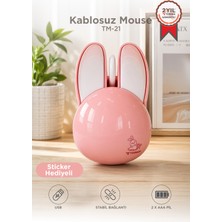 Torima Kablosuz Tavşan Kulaklı Sessiz Mouse 1200 DPI Optik Kablosuz Fare TM21 Pembe