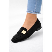 Süet Gold Tokalı Kadın Loafer Babet