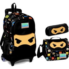 Yaygan Coral High Siyah Ninja Desenli Tekerlekli Okul Çanta Seti 26x39x17 cm Çocuk Kullanımına Uygun