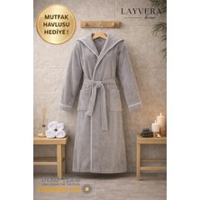 Layvera Kadın-Erkek Bornoz Gri | %100 Pamuk-Kapüşonlu-Biyeli-Cepli-Gri-Unisex