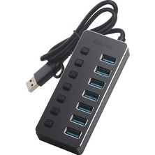 Dark 7 Port USB Hub Adaptörlü 3.0 Yüksek Hızlı Veri Aktarım Kapasitesi ile Modern Tasarım