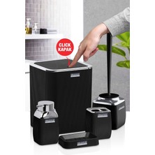 Okyanus Home Siyah Çizgili Krom 5'li Banyo Seti