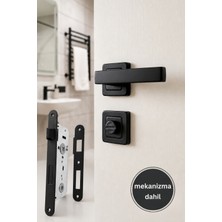 Merkezoğlu Ticaret Mat Siyah Kare Rozetli Mandallı WC Kolu ve 40 mm Sessiz Kilit Seti (Tam Takım)