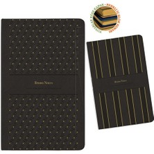 Gıpta Bruno 13x21 Sert Deri Kapak Defter 120yp Çizgili İplik Dikişli Siyah Renkli