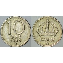 Banknoting Isveç 10 Öre 1950 Gümüş 1,44 Gr.