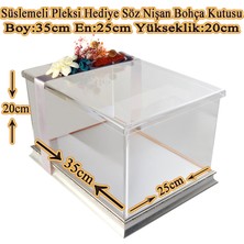 mixefor Gümüş Çerçeveli Pleksi Söz Nişan Bohça Kutusu 35 cm x 25 cm x 20 cm Derinlikli Tasarım