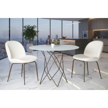 Cnr Ripple Beyaz Mat Cam Metal Ayaklı Yemek, Mutfak, Balkon, Bahçe Masası 100 cm