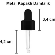 Zenwaya Store 10 ml Metal Kapaklı Damlalık Dropper Şişesi Serum 10 cc Cam Şişe 6 Adet (Siyah Kapak, Şeffaf)