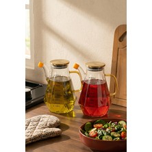 Porsima YH003 2li Metal Kapaklı Vakumlu Ölçekli Borosilikat Cam Yağdanlık Takımı  - Sızdırmaz Yağlık Sirkelik Seti 900ML+900ML